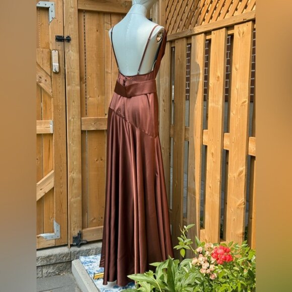 🆕 BRONX & BANCO 🧿 NWOT Leo Chocolate Brown Silk-Blend Maxi Dress, Sz L US 8 - Picture 10 of 16